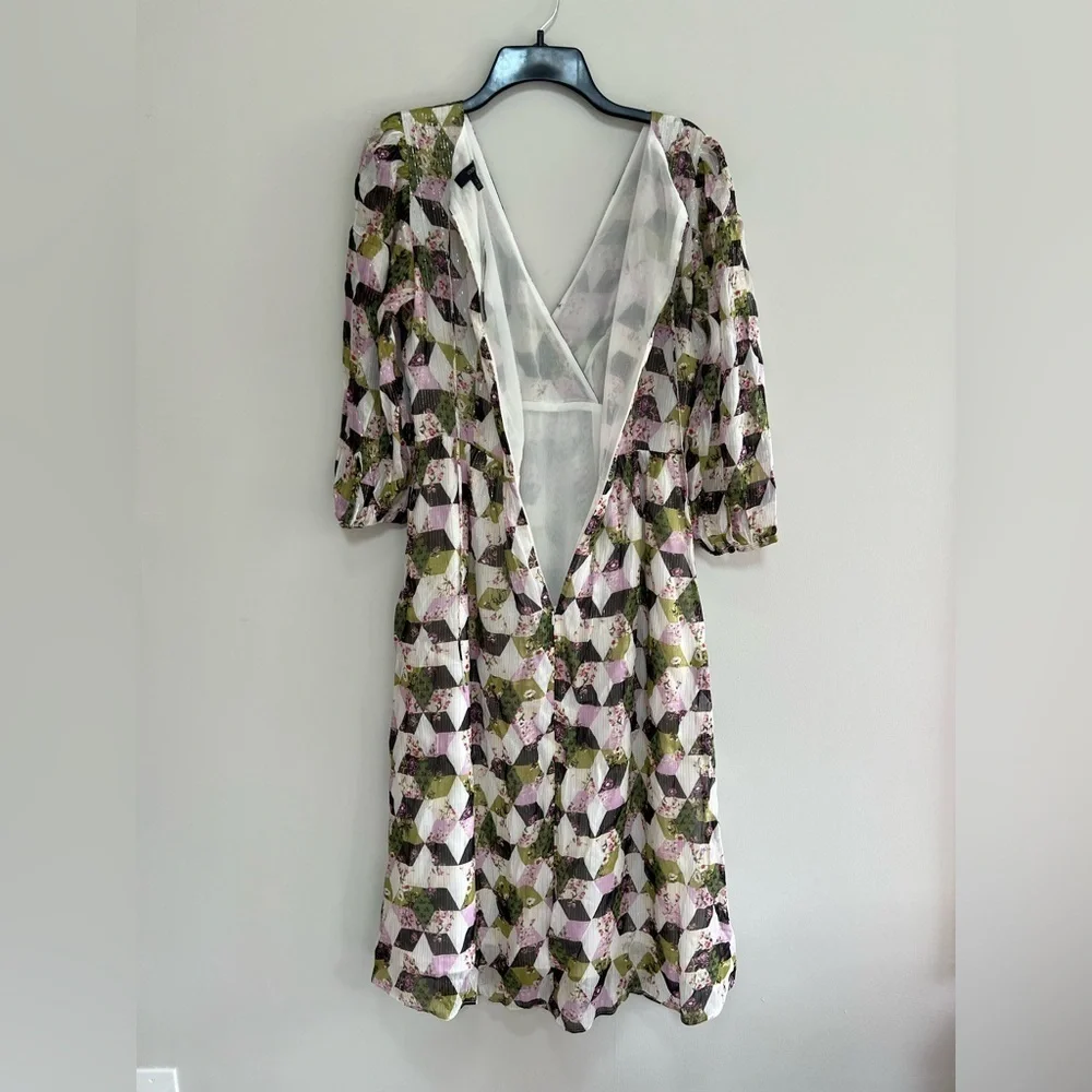 NWT J. Crew Lurex® Metallic Threads Chiffon Midi in Patchwork Print,  size 2